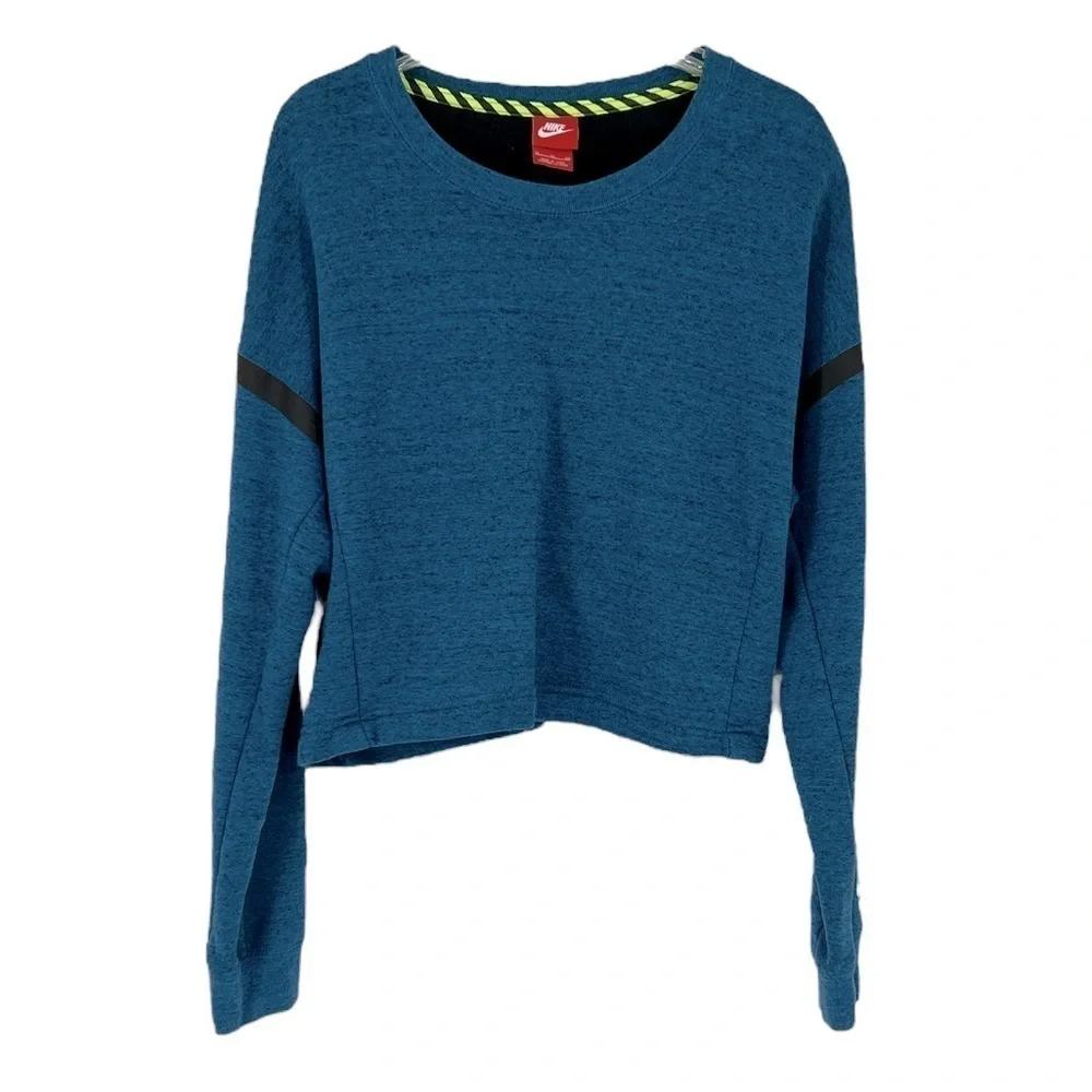 𝅺Nike Track & Field Teal Blue Cropped Sweatshirt SZ XL